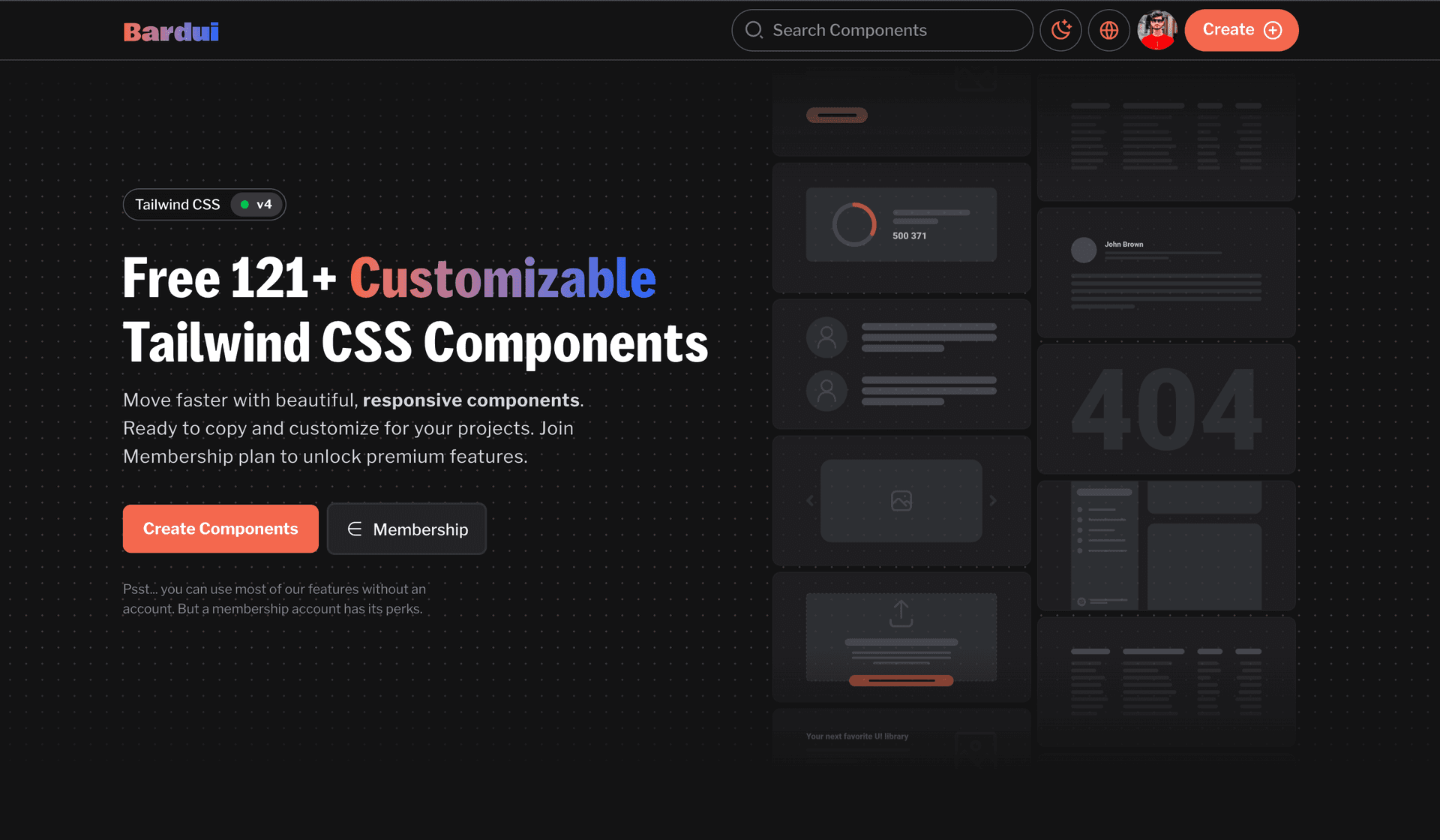 BardUI is the largest Tailwind CSS community screenshot 1